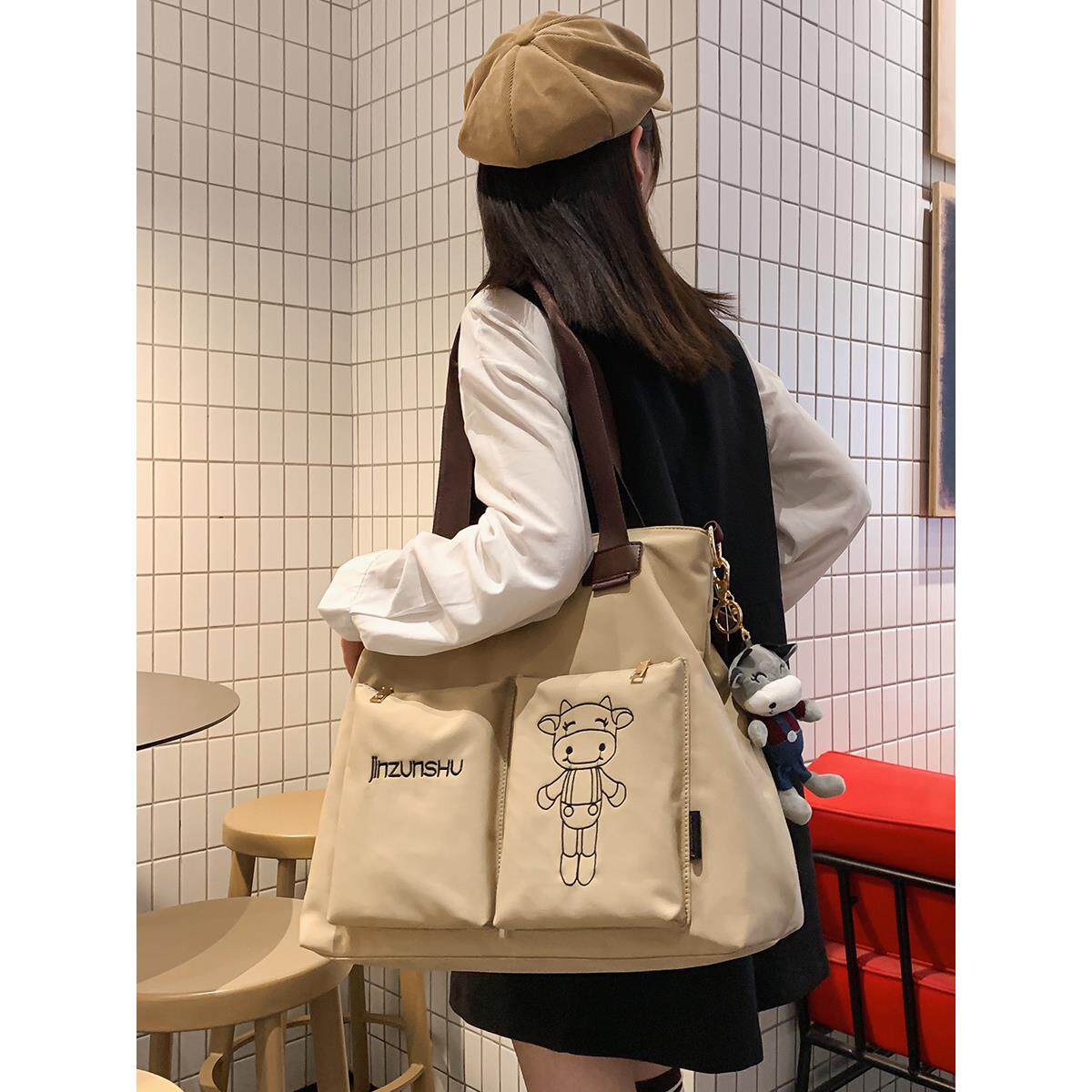 托特包女2025新款潮时尚单肩斜挎大包大容量防水尼龙牛津布帆布包