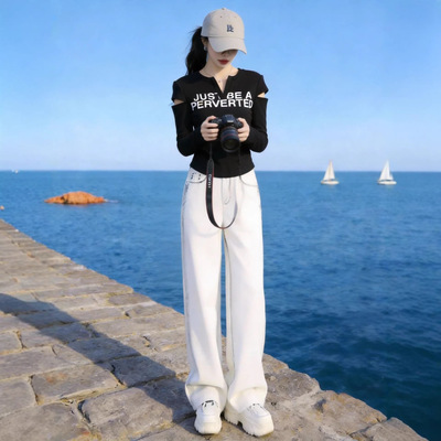 韩版时尚设计感显瘦上衣2026初春季新款复古百搭高腰牛仔裤一整套