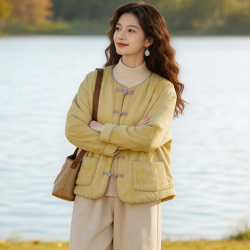 2026冬季加棉新中式国风刺绣花外套女复古气质棉衣棉服 ZM26106