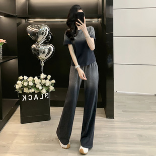 运动套装女夏季新款韩版显瘦设计感扎染短袖T恤阔腿裤休闲两件套