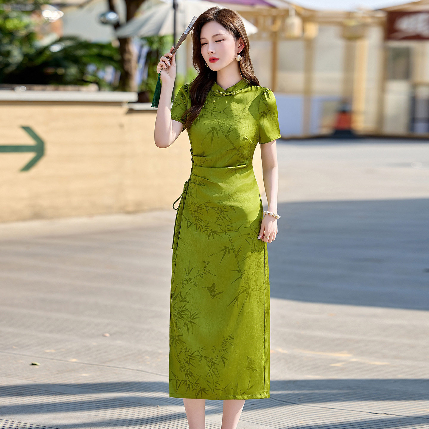 复古中国风女装2026年新款立领提花收腰长款气质连衣裙 GT8211