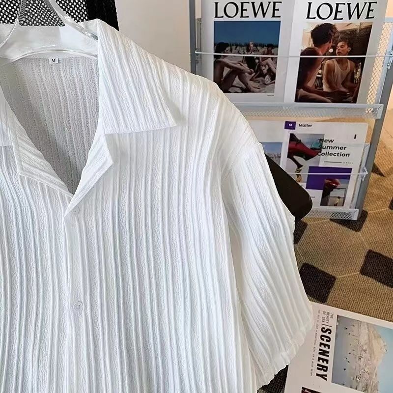 衬衫短袖男士夏季薄款纯色休闲潮牌痞帅五分衬衣服夏天外套潮