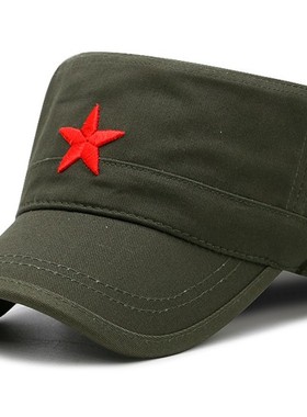 军绿色可调节五角星男女士帽子春夏季鸭舌帽红五星平顶帽男崔健