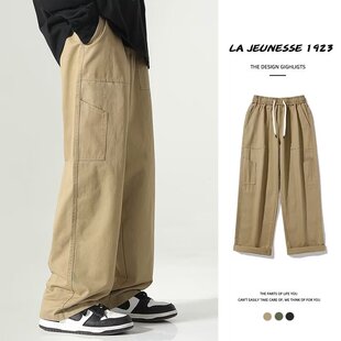 纯棉工装 裤 宽松直筒大码 男士 重磅全棉裤 新款 男生阔腿休闲长裤 秋季