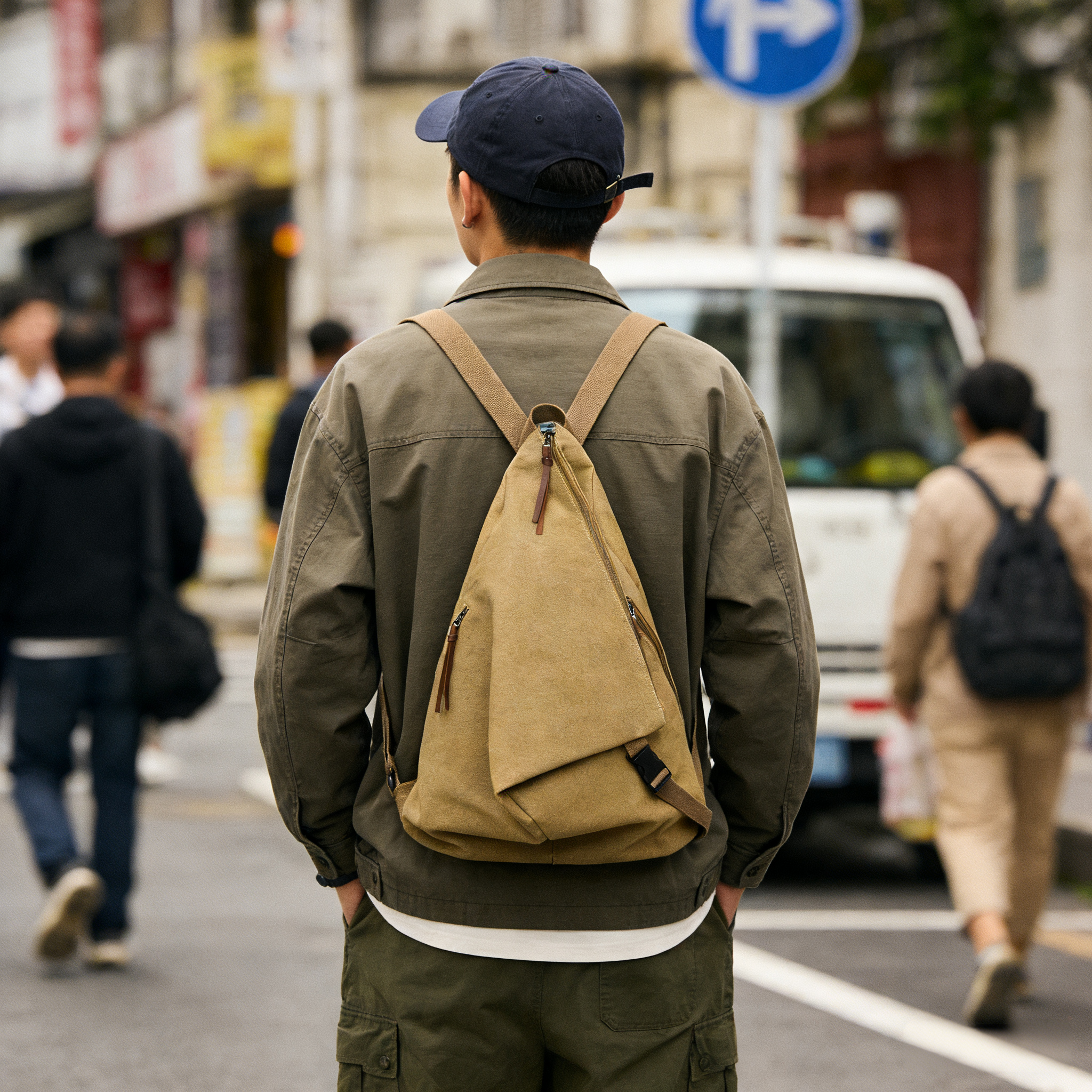 2025新款帆布双肩包男款大容量多功能高中生书包小众设计个性背包