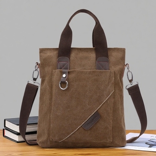 潮流男包手提包简约商务公文包休闲复古帆布包男款时尚单肩斜挎包