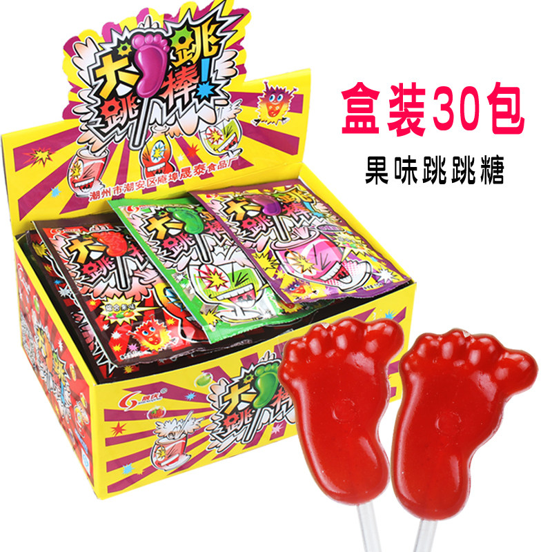 综合果味大脚跳跳糖棒棒糖果30包80经典怀旧儿童零食发批