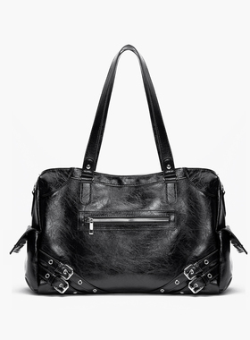 HIATUS韩版大容量通勤单肩斜挎托特包铆钉机车金属大包电脑包书包