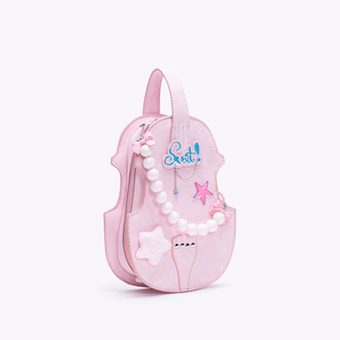 HIATUS原创粉色串珠DIY镭射标签小提琴双肩小背包斜挎手提甜美包