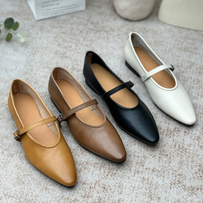手工复古真皮尖头妈妈鞋2025新款软底中老年奶奶鞋子女玛丽珍鞋