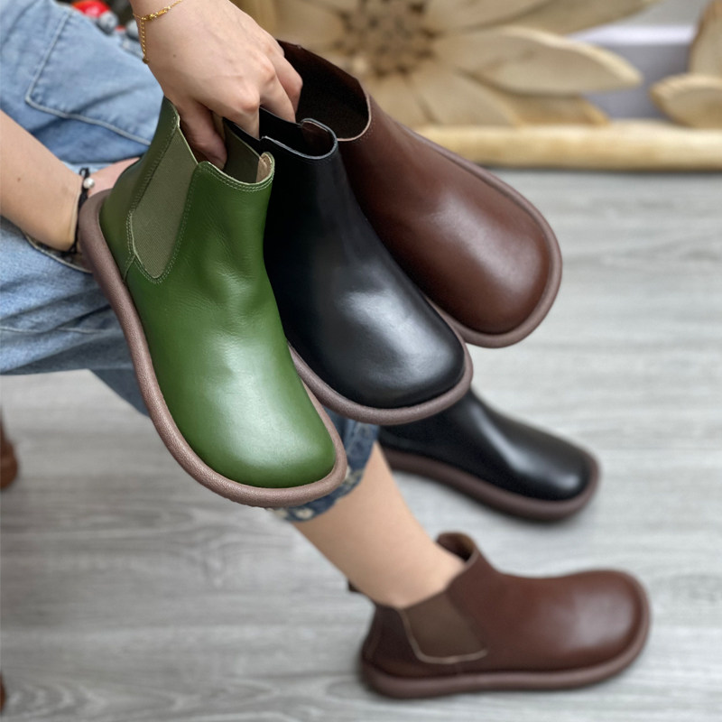 真皮马丁靴女春秋单靴休闲百搭烟筒靴平底短筒机车靴切尔西靴子