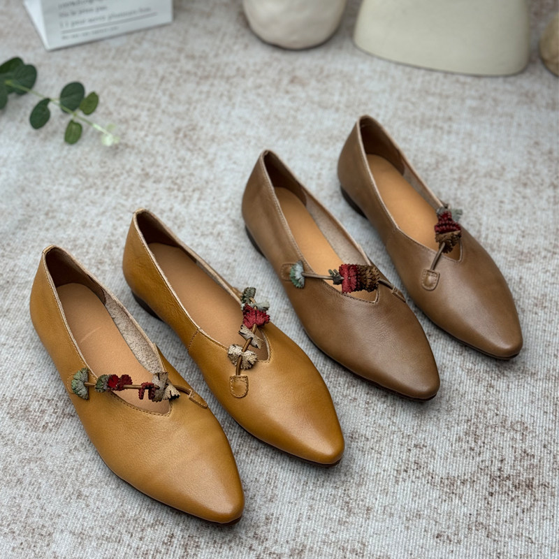 手工尖头复古妈妈鞋真皮2025新款平底女鞋中老年奶奶鞋不累脚单鞋,女鞋,浅口单鞋,淘宝优惠券,粉丝福利购,淘宝优惠卷