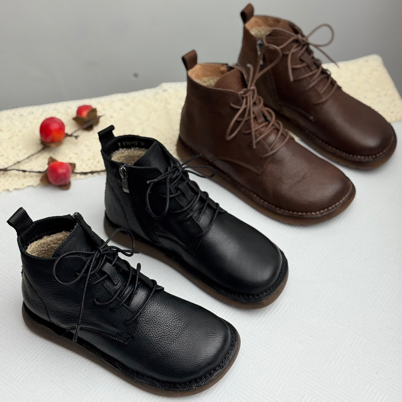 真皮妈妈鞋棉鞋短靴加厚加绒保暖防滑雪地靴中老年女鞋冬季二棉靴