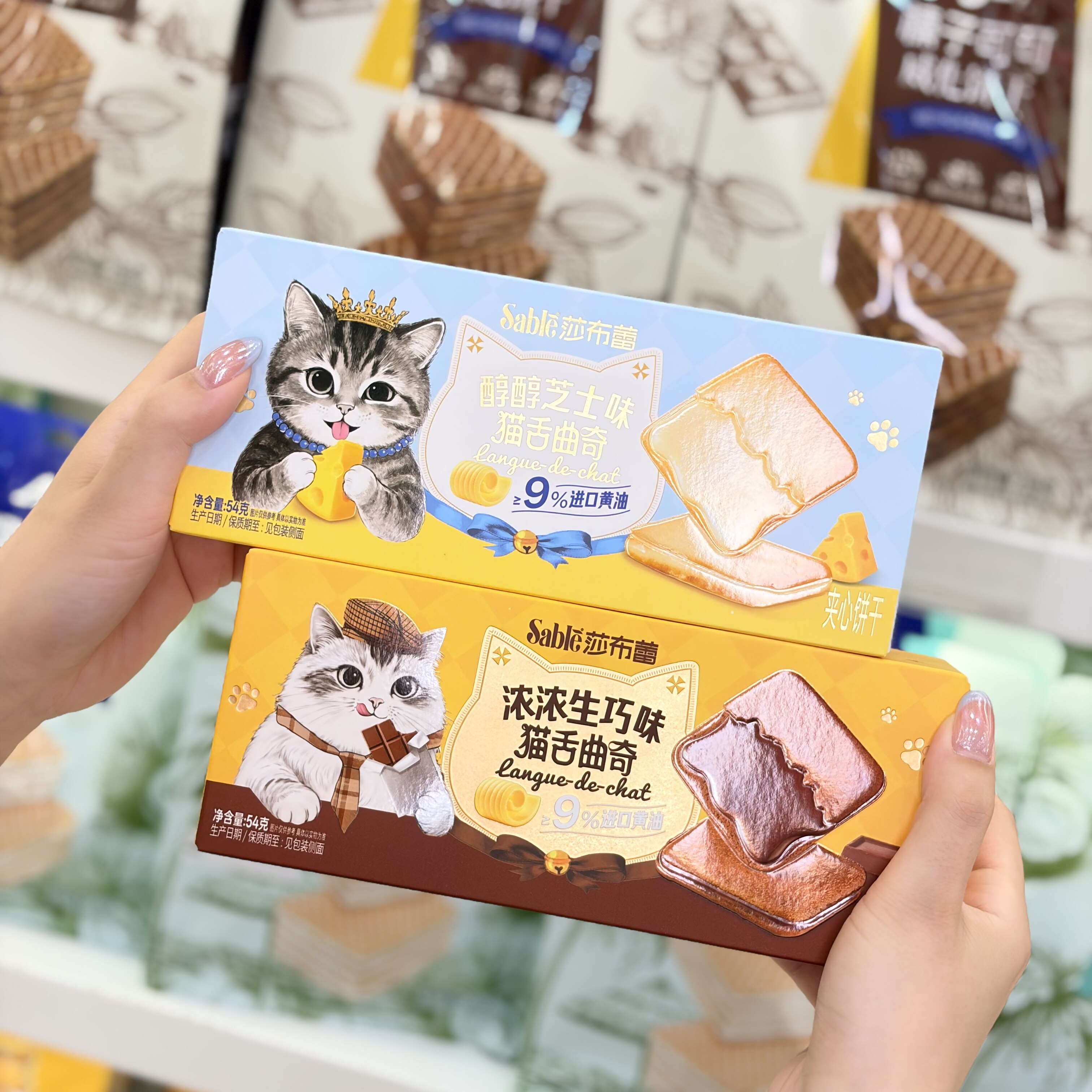 莎布蕾猫舌曲奇饼干芝士巧克力味独立包装夹心解馋零食54g点心盒