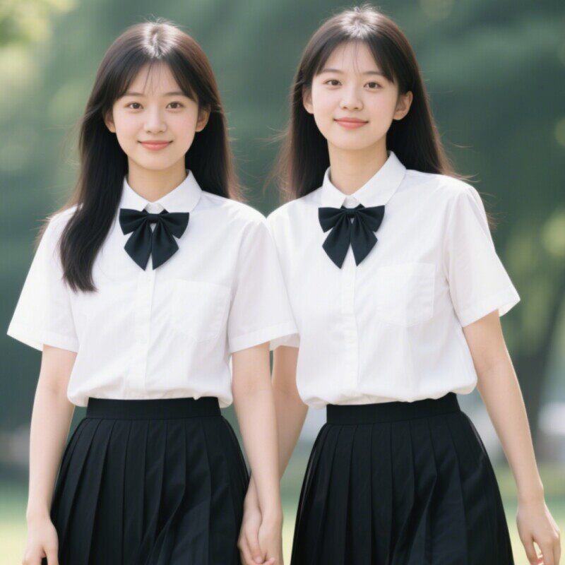 白色衬衫女中学生白衬衣黑裙子班服套装大合唱表演服大学毕业拍照