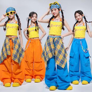 女童爵士舞服儿童街舞服女团露脐jazz演出服长裤少儿舞蹈表演潮服