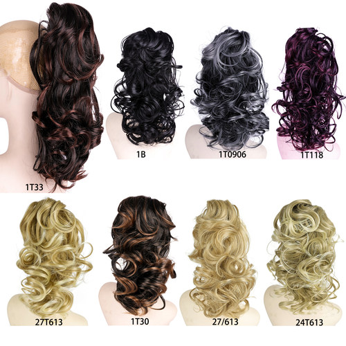 网红假发女短发小抓夹马尾 卷发接发 混色长卷发马尾辫