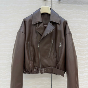 休闲时尚 羔羊皮真皮羽绒夹克外套