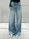 早春浅蓝水洗磨白烫钻蝴蝶阔腿牛仔裤 意大利nature系列 销量WANG