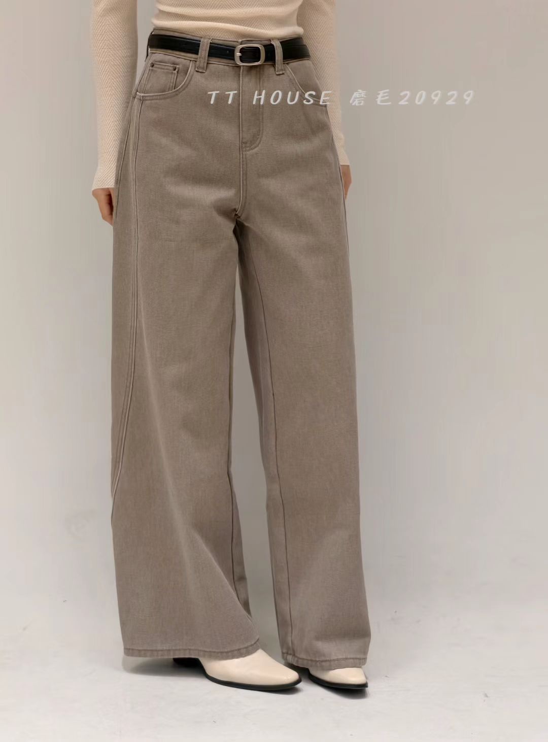 奢线C位裤王 加绒 曲线剪裁流动美感 高腰不贴腿显瘦一体绒阔腿裤