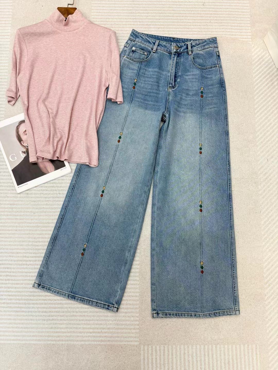 2026早春新款刺绣牛仔裤女宽松显瘦阔腿长裤优雅气质,女装/女士精品,皮裤,淘宝优惠券,粉丝福利购,淘宝优惠卷