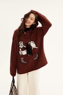 半打奶酥super暖宠图案色织翻领毛衣 大阔身无拘无束 慵懒到及致