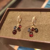 石榴石堇青石茶晶925银耳环 日系agete同款 石榴果实耳坠 女礼物