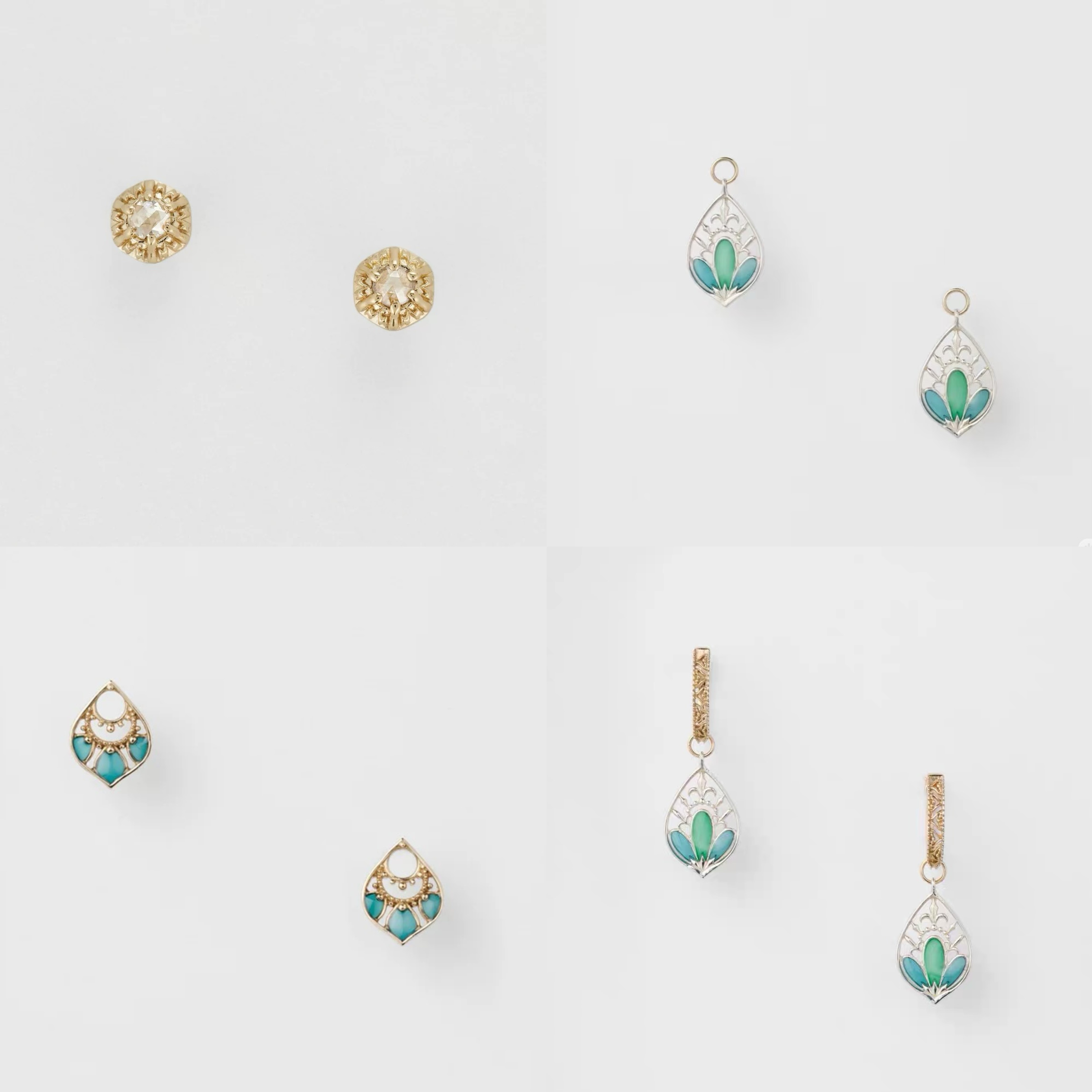 日系agete同款 摩洛哥风格925银镀金珐琅滴胶工艺 裙摆耳坠耳环女