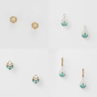 日系agete同款 摩洛哥风格925银镀金珐琅滴胶工艺 裙摆耳坠耳环女