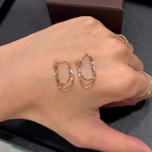 日系cocoshink同款 三连蛇骨链流苏耳环钉925银镀14k金女生日礼物