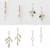 树叶 日系agete同款 925纯银黄水晶白水晶珍珠吊坠耳坠环生日礼物