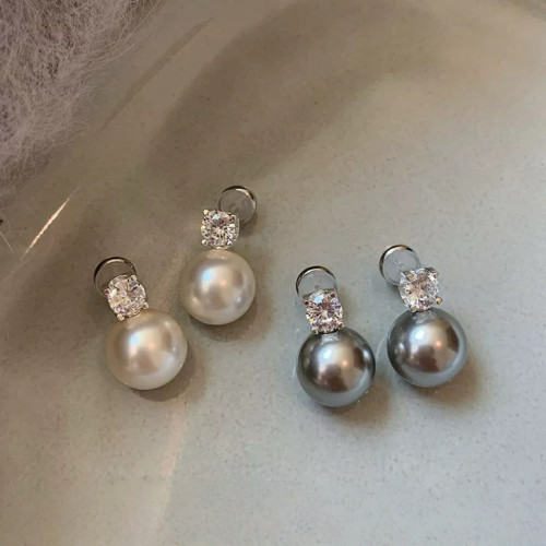 江喜同款 施家澳白真多麻灰色 法式戴妃珍珠耳钉女轻奢小众女生