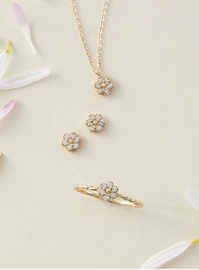 日系agete同款 小花花勿忘我花项链 925银镀金锁骨链女生日礼物