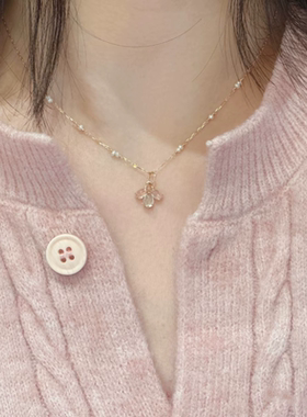 露水 花瓣。清新天然葡萄石粉晶白水晶925银项链日系礼物女