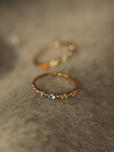 早晨的清新 明媚之夏深深浅浅蓝橘渐变温暖色系925纯银镀金戒指女