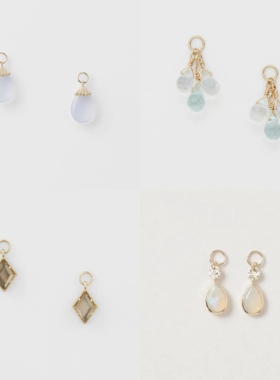 日系agete同款 925银天然海蓝宝茶水晶贝壳蛋白石耳坠耳环女吊坠