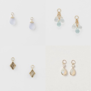 日系agete同款 925银天然海蓝宝茶水晶贝壳蛋白石耳坠耳环女吊坠