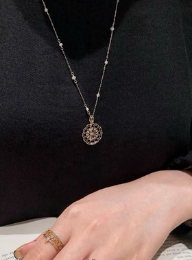 agete日系同款 精致镂空蕾丝925银吊坠 14k包金珍珠项链女生礼物