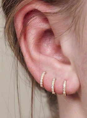 jennie同款耳环 小巧精致带钻迷你圆环女耳圈耳扣耳环耳骨钉礼物