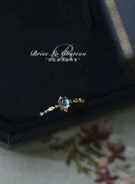 梦境 高品质天然蓝光月光石戒指环925银镀金日韩纤细清新现货