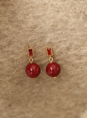 特惠 紫金砂正品朱砂天然红玛瑙耳钉925耳环女礼物蛇年耳饰本命年