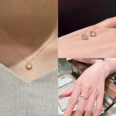 浅月奶盖 回味一份来自午后的安宁 奶油月光石925银戒指项链耳钉