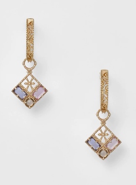 日系agete同款 镂空菱形窗花耳坠925银镀金耳钉紫水晶耳环女礼物