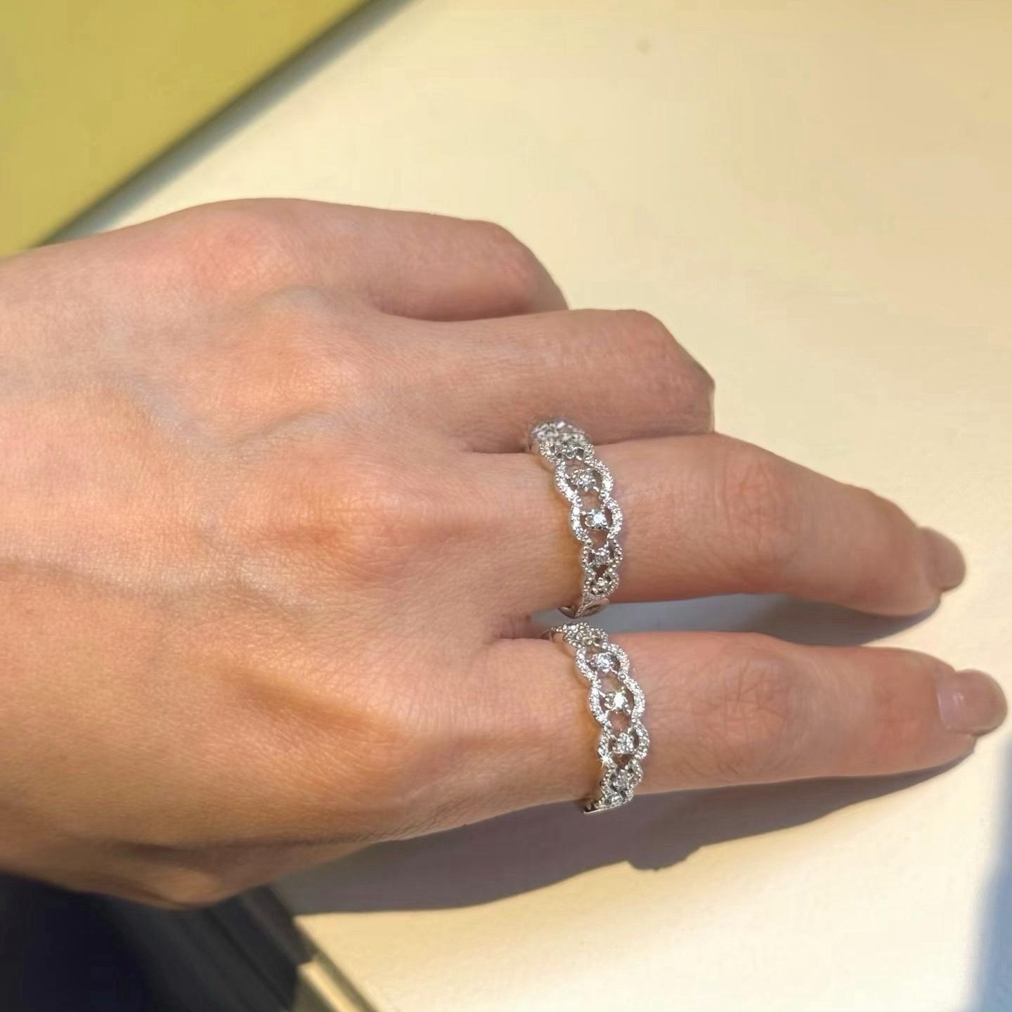 日系va同款 精工蕾丝花边镂空镶钻轻奢925银戒指精致仙女戒 夏日