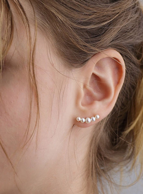 日本Star Jewelry gir*同款五颗天然淡水珍珠微笑耳钉925纯银耳环