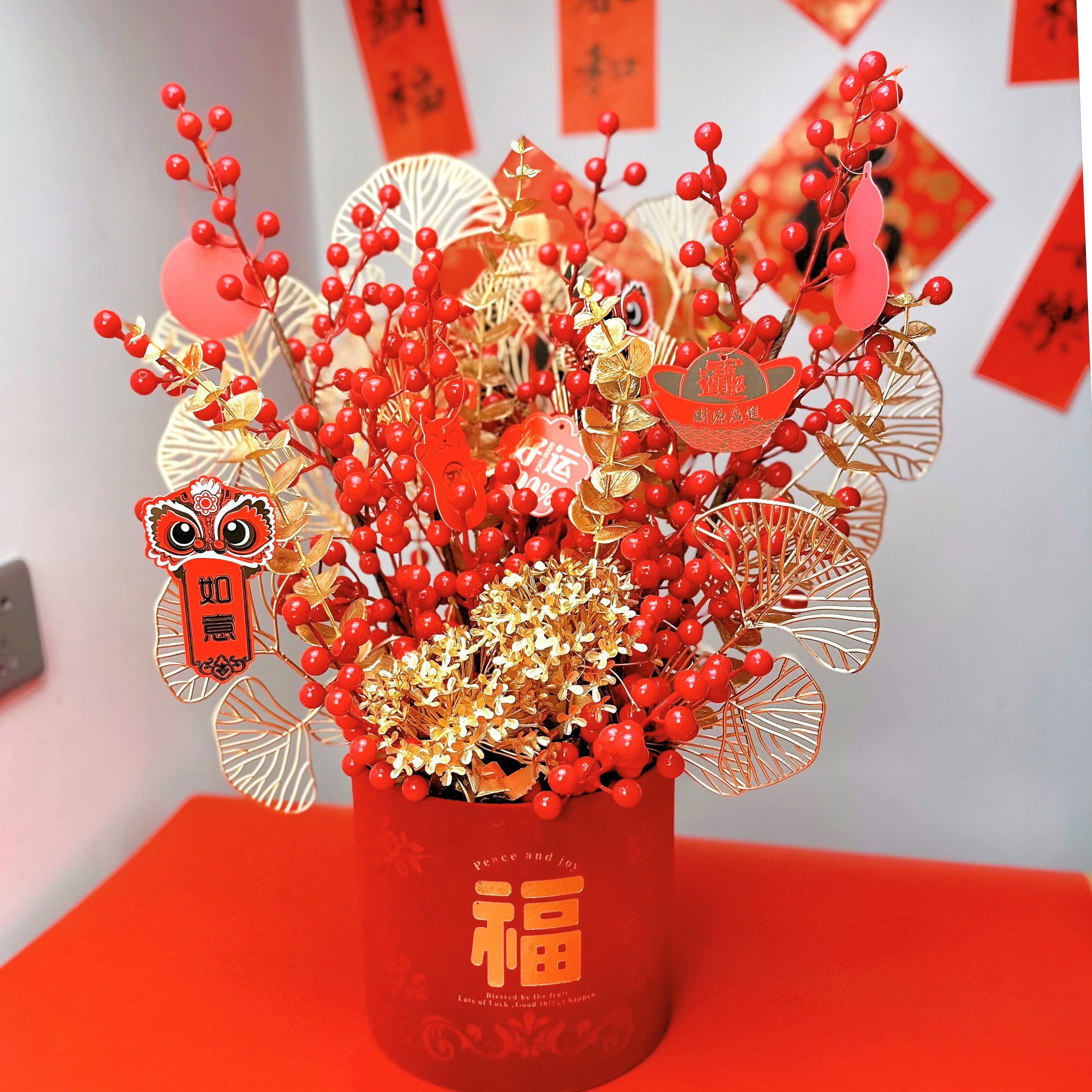 银柳花卉diy年宵花束盆栽鲜花创意福桶新年抱抱桶插花春节材料包