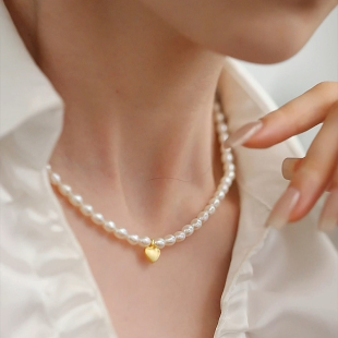 甜度爆表爱心设计颈链锁骨链女款 天然淡水米型珍珠项链 菁菁