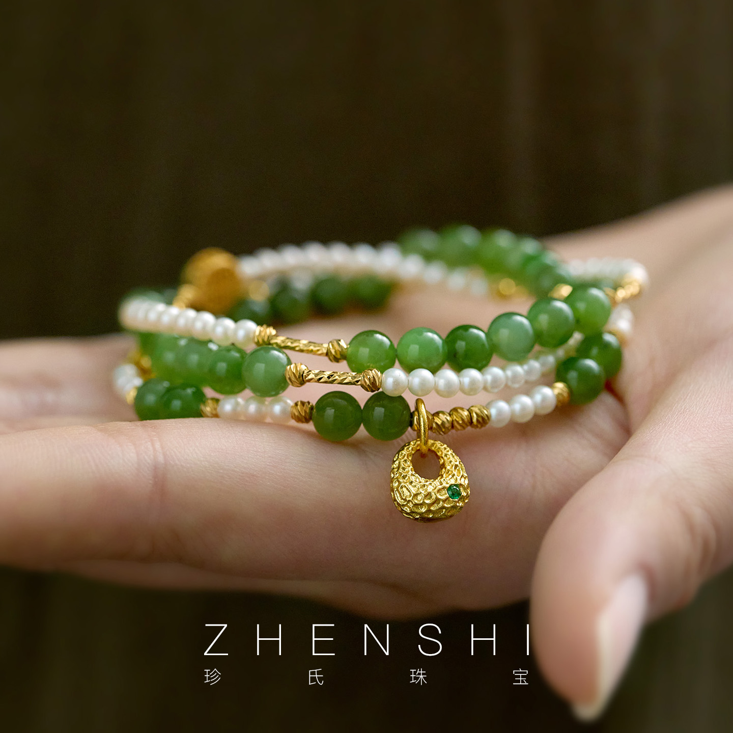 【碧澪】天然淡水baby珍珠项链女款新中式国风碧玉长款颈链毛衣链