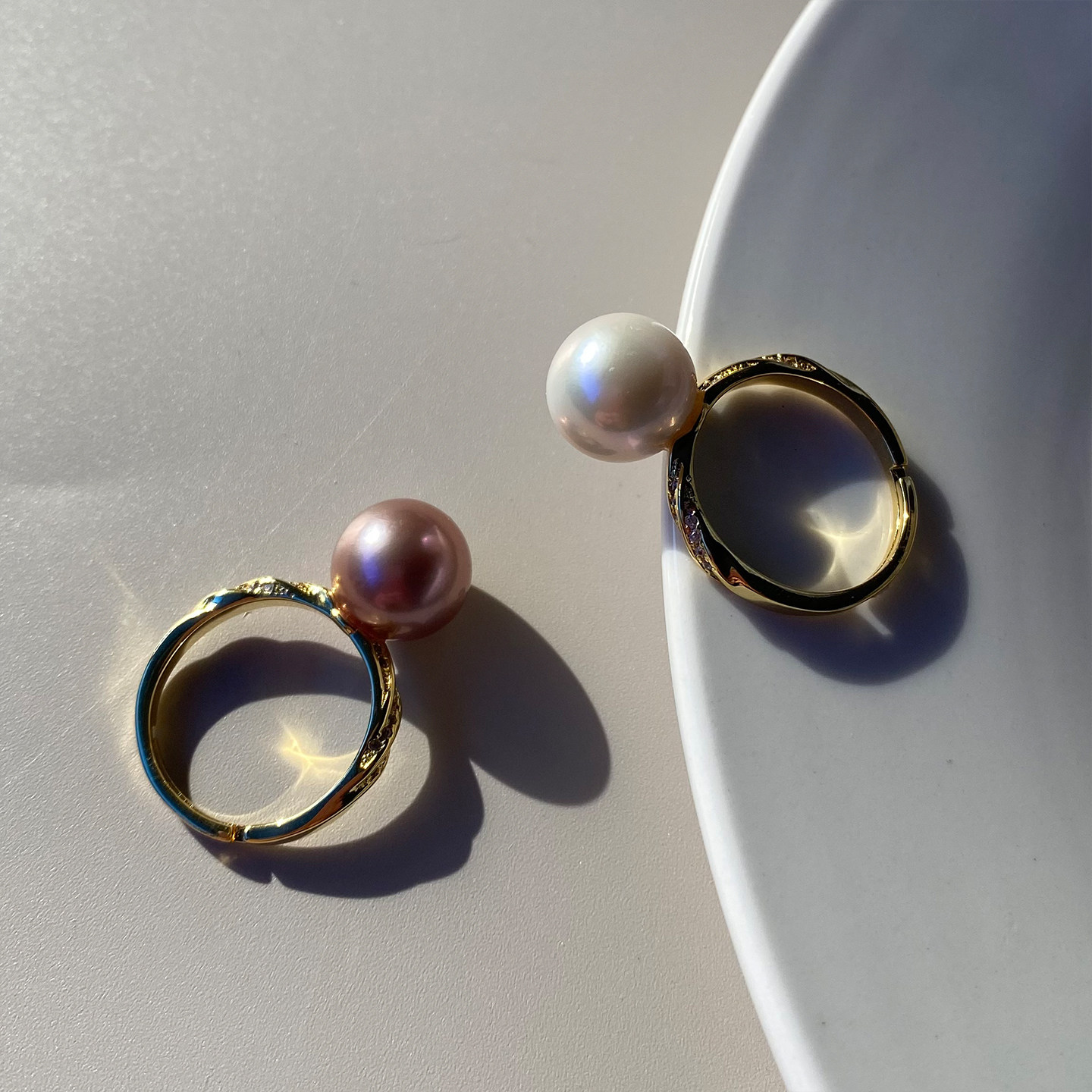 【野寻】天然淡水珍珠戒指女款双色正圆轻奢简约高级感食指戒指环