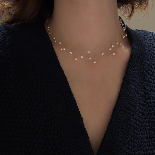 【千帐灯】天然淡水珍珠项链女款 极光keshi鱼线三层满天星款颈链